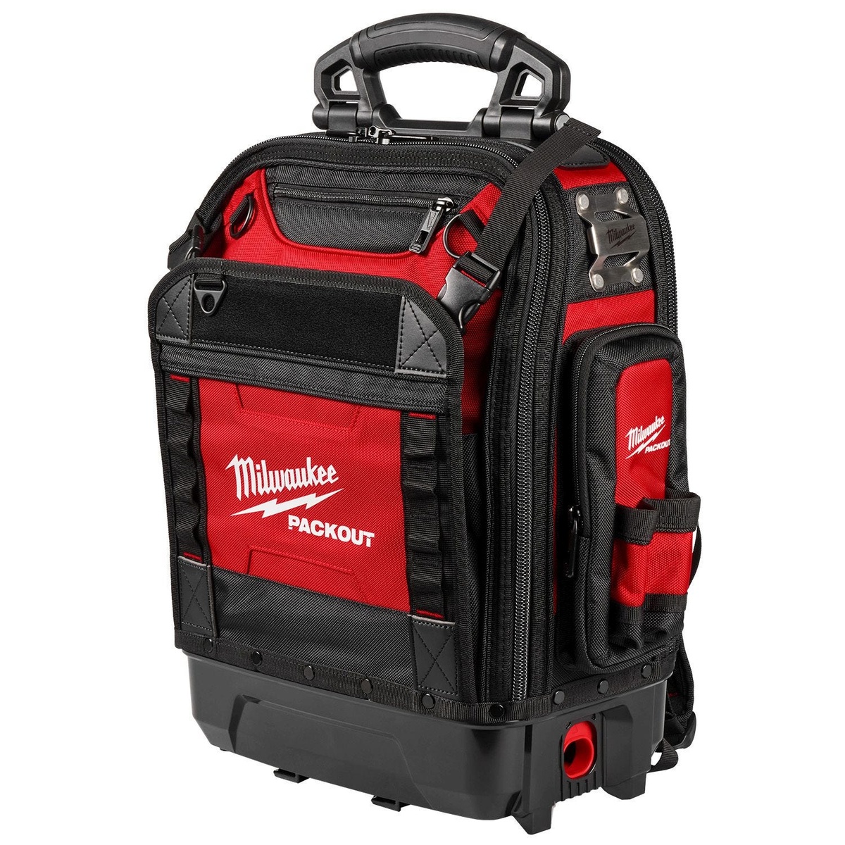 Milwaukee PACKOUT Structured Backpack with PACKOUT Tool Box Kit backpack shown upright for organized hand tool carry in contractor and service work