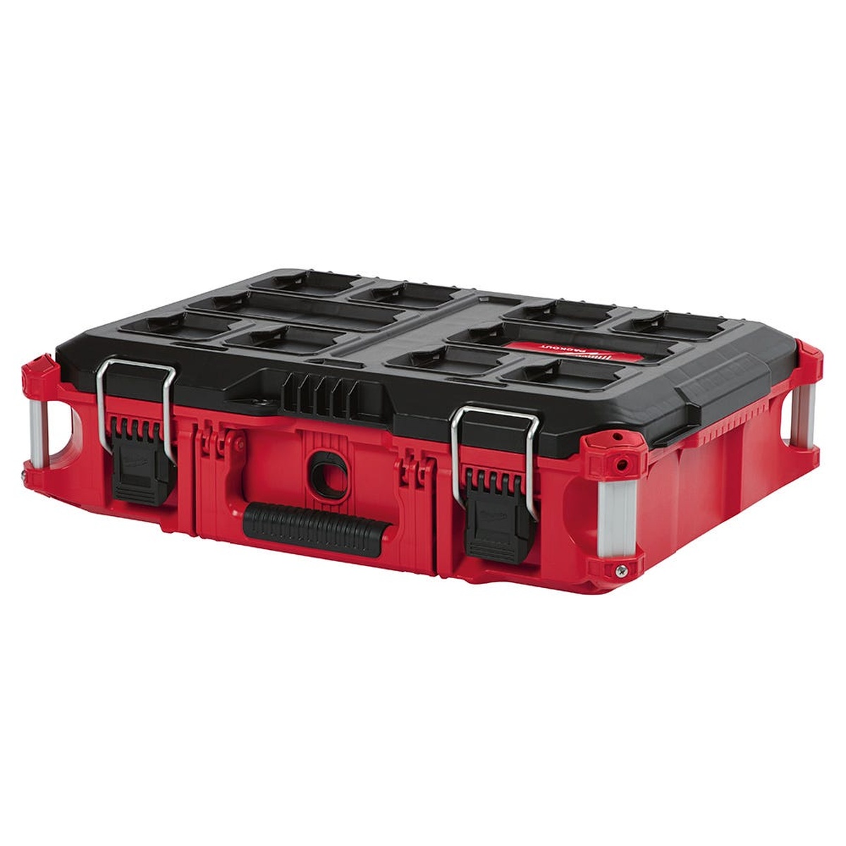 Milwaukee PACKOUT Structured Backpack with PACKOUT Tool Box Kit tool box shown closed for protected storage of power tools and accessories on the jobsite