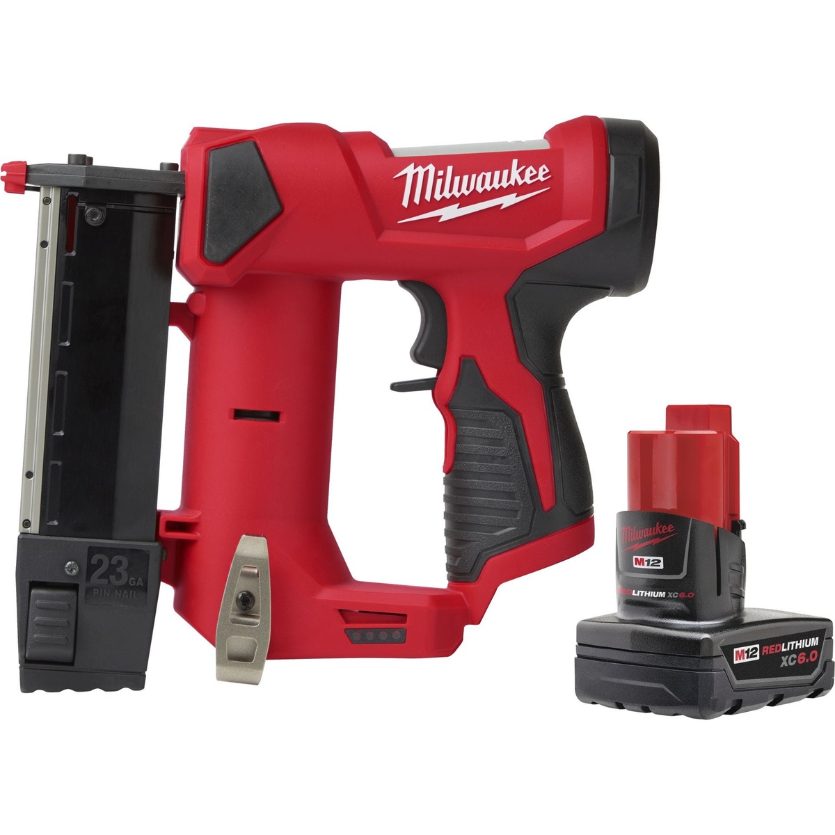 Milwaukee 2540-20 M12 Cordless 23-Gauge Pin Nailer 6.0Ah Kit with included battery for cordless finish fastening on trim and hardwood details