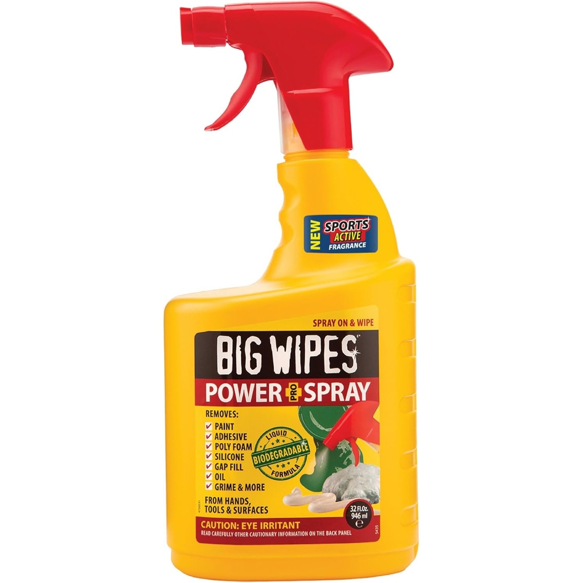 Big Wipes Industrial Cleaning Power Spray 32-oz. bottle product shot showing trigger spray cleaner for shop and jobsite grime removal