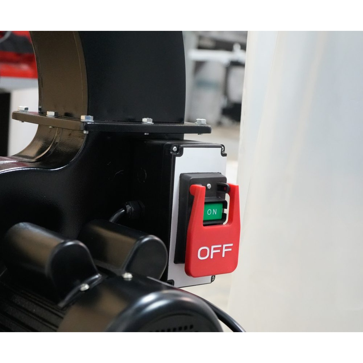 Maksiwa CPD/3.C Dust Collector power switch mounted on the collector body for quick on off control in a woodworking shop