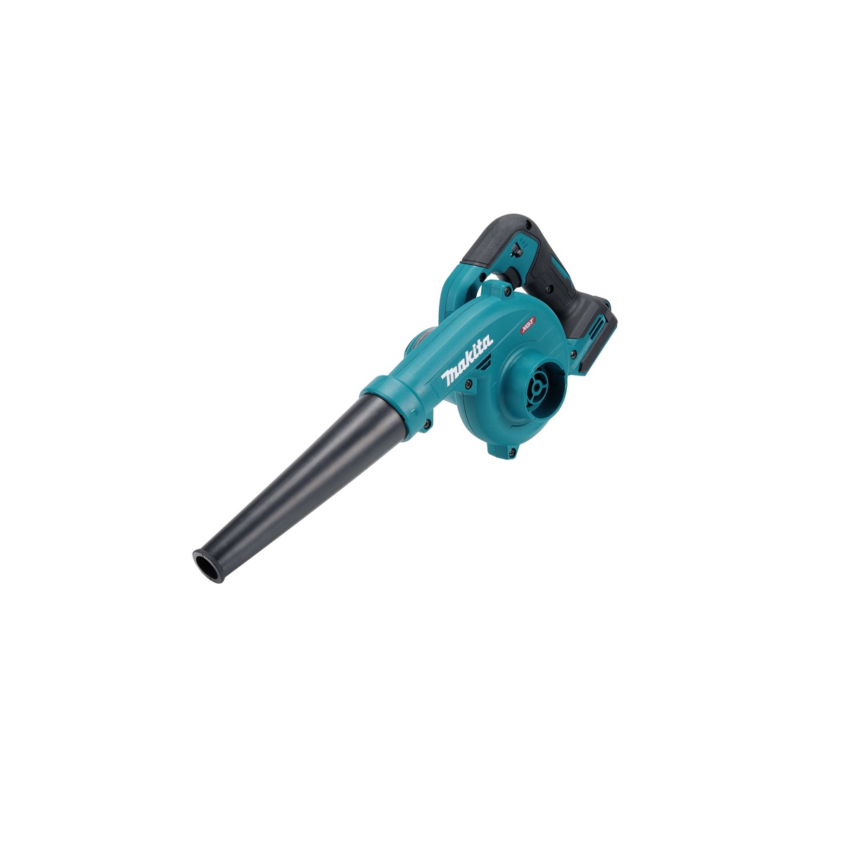 Makita GBU02Z 40V max XGT Cordless Compact Blower angled view showing handheld design for controlled cleanup in workshop and remodeling spaces