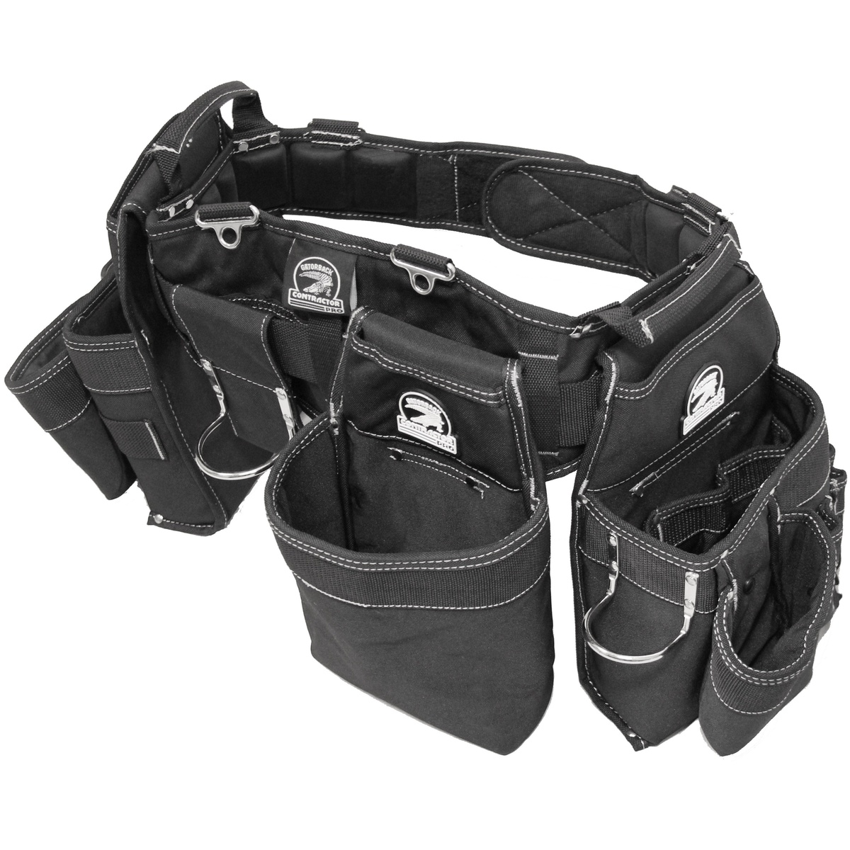 Gatorback B145 Professional Carpenters Triple Combo showing the Pro-Comfort molded air channel back support belt, memory foam padding, and full triple pouch layout on a clean background