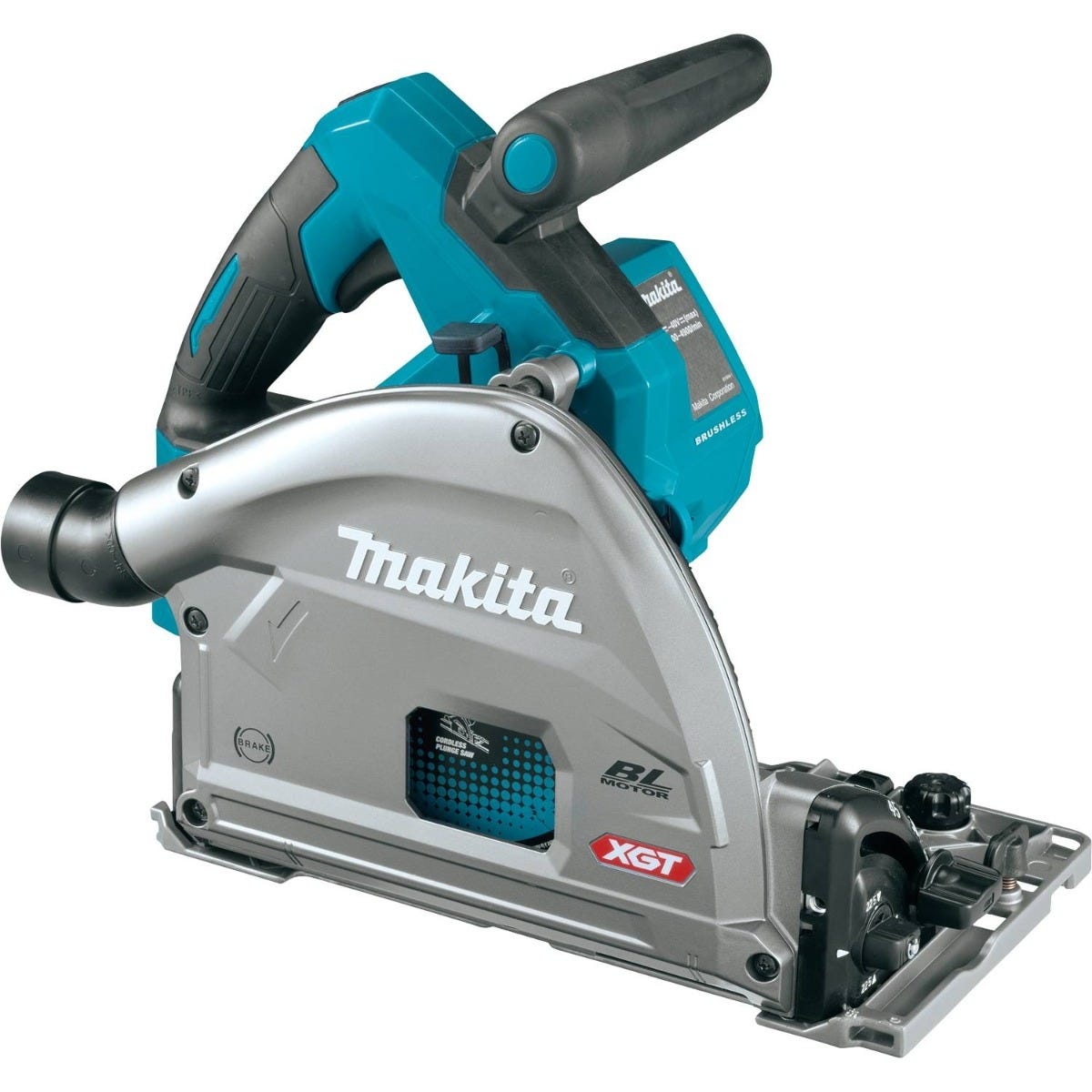 Makita 40V max XGT Brushless 6-1/2 inch AWS Plunge Track Saw 4.0Ah Kit w 2-Batteries shown as a cordless plunge track saw for precise panel cutting and finish carpentry work