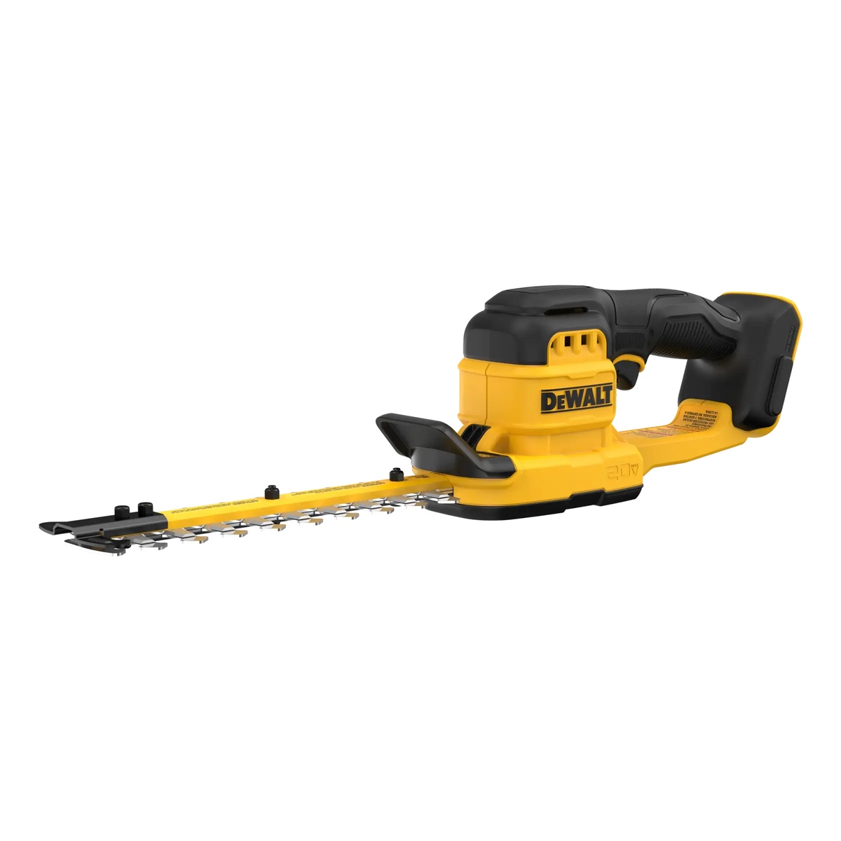 DeWALT DCHT823B 20V MAX 8-in. Cordless Compact Hedge Trimmer, Tool Only clean product view showing the compact body, short bar, and battery interface