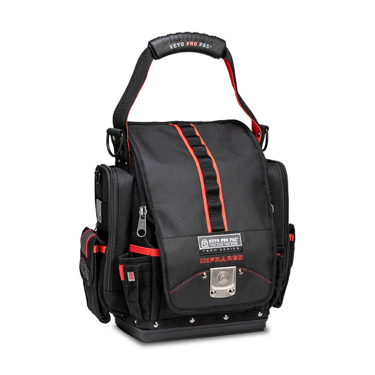 Veto Pro Pac TP-XXL Infrared Tool Bag front view with reinforced base and carry handle, shown as a durable tool bag for daily jobsite transport