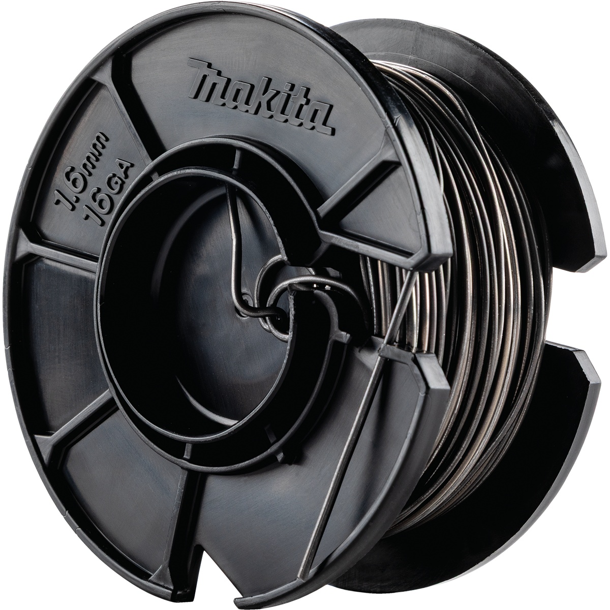 Makita 1915N0-0 Steel Tie Wire Reel for GRT01 Rebar Tying Tool showing the 16 gauge spool and feed end for quick loading on active rebar tying jobs