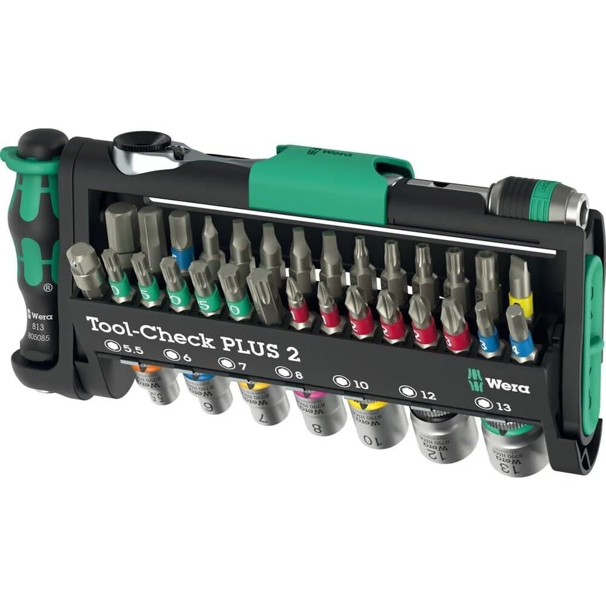 Wera Tool-Check Plus 2, 39-Pieces compact ratchet bit and socket set organized in a portable case for mobile fastening and service work