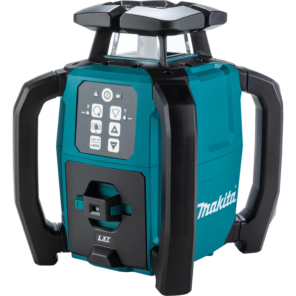Makita SKR001Z 18V LXT Green Exterior Dual Slope 360-Degree Rotary Laser shown as a clean product view for exterior leveling and grading layout work on commercial and hardscape jobsites