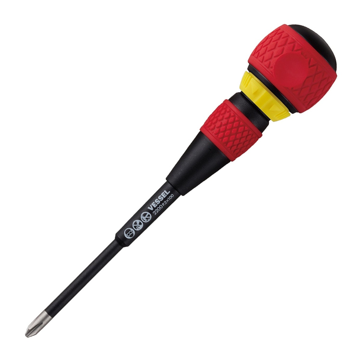 Vessel 2200P2100 Ball Ratchet Screwdriver with Phillips #2 tip, ball grip handle, and insulated shank on white background