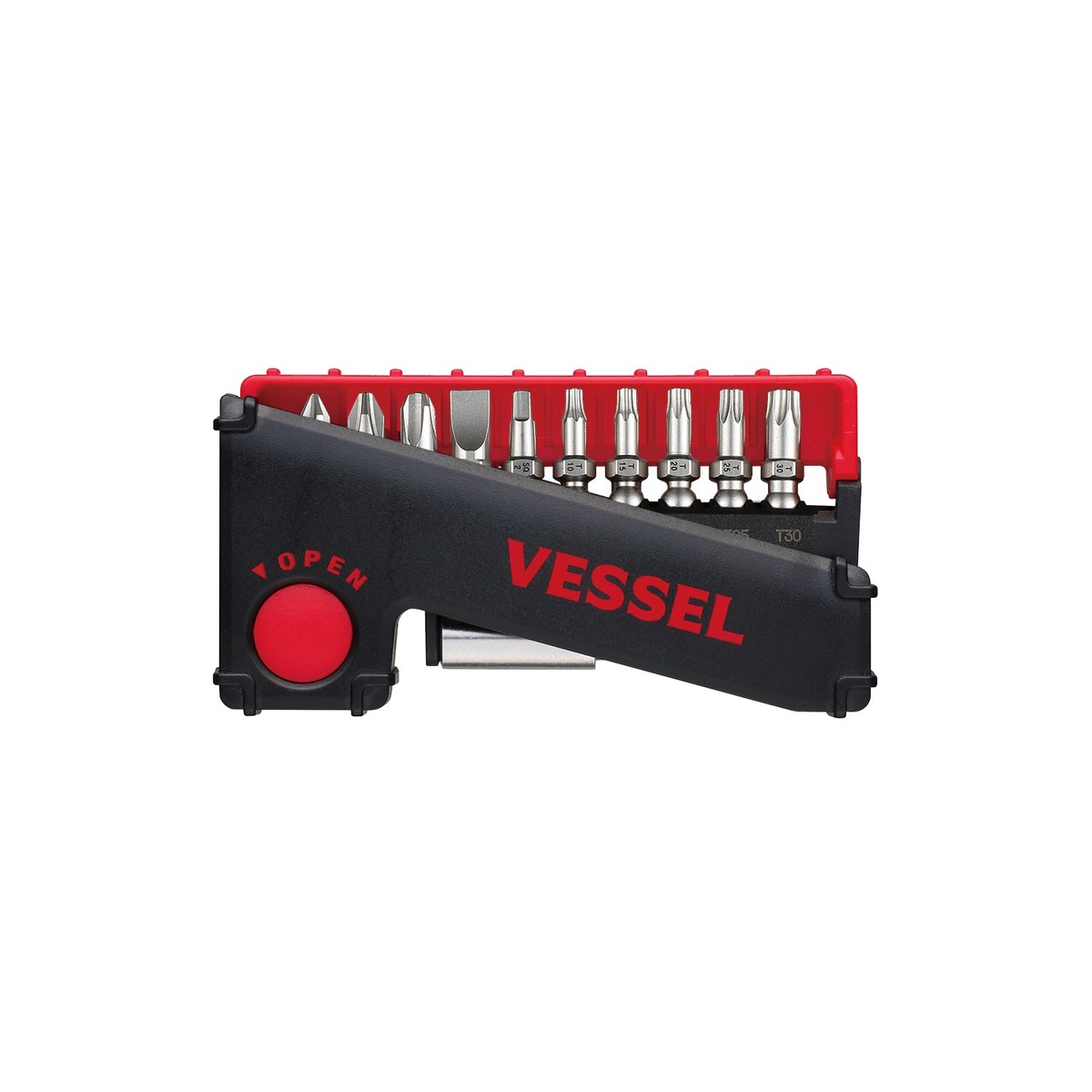 Vessel IB11P02U Impact Ball 11-Piece Impact Driver Bit Set shown in its compact folding holder for organized jobsite fastening access