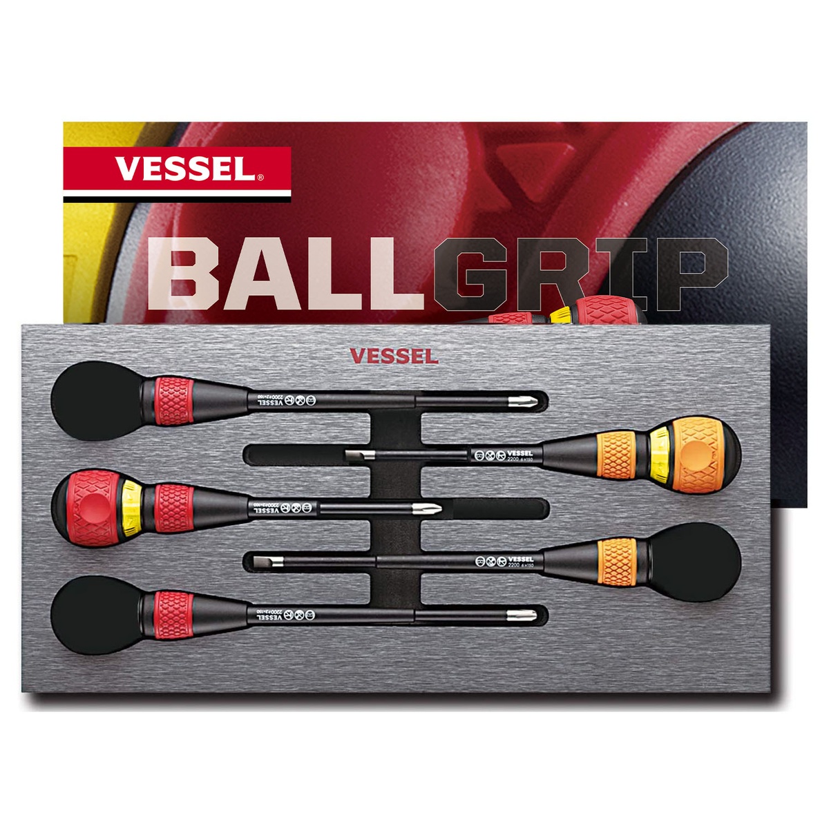 Vessel 22002N3EVA Ball Ratchet Screwdriver 5-piece set stored in an EVA foam inlay