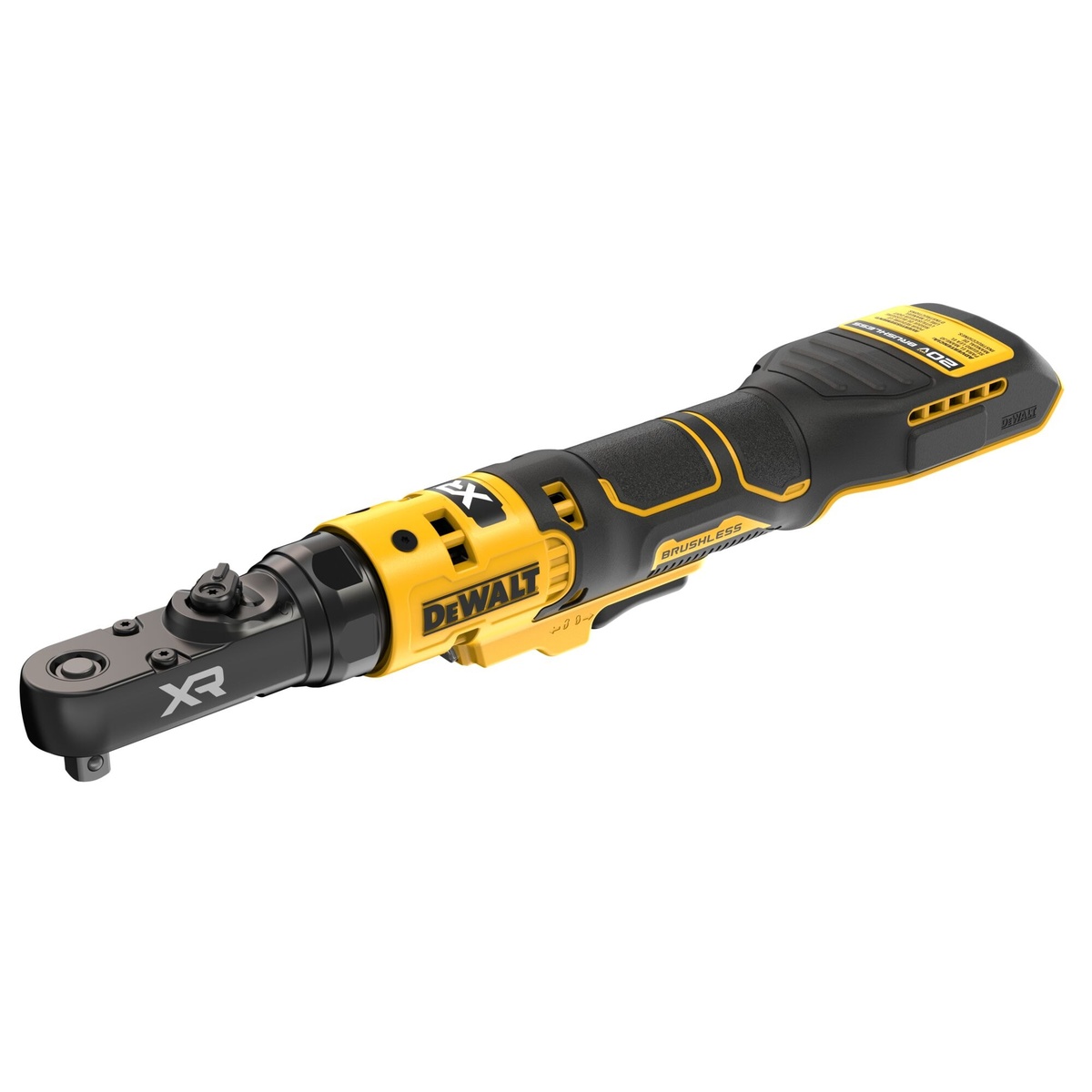 DeWALT DCF520B 20V MAX XR Brushless 1/4-in. and 3/8-in. Sealed Head Ratchet shown from the front angle highlighting the sealed head for bolt removal and fastening in tight mechanical spaces