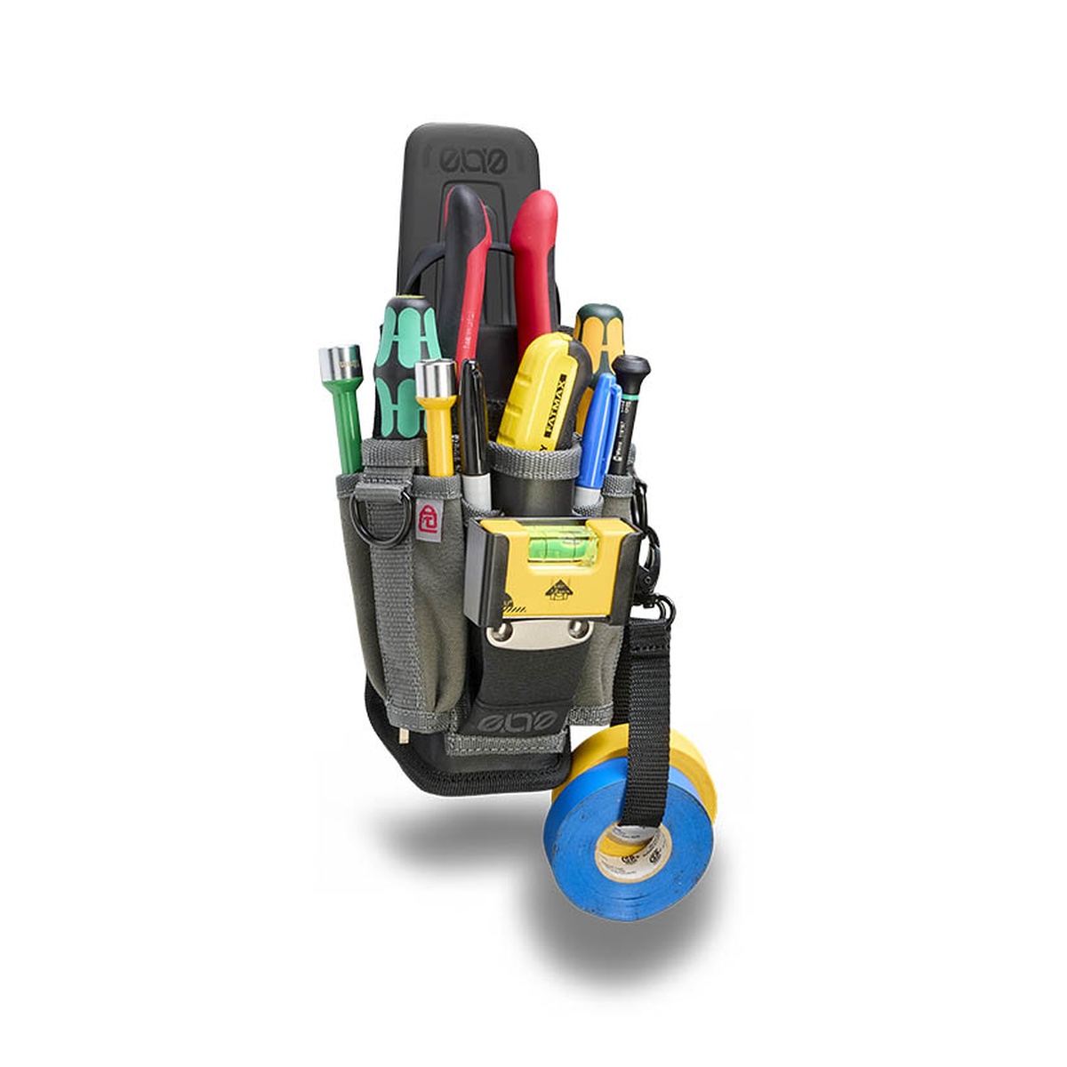 Veto Pro Pac MP1 EVO Small Tool Pouch showing the EVO System clip for attaching to a belt, pouch dock, or metal work surface