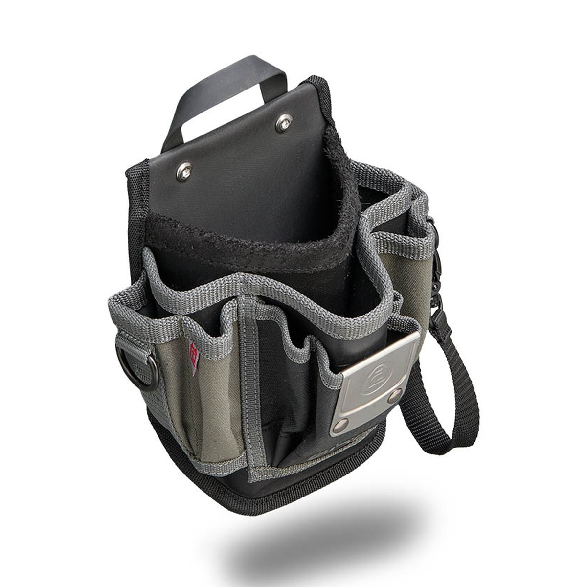 Veto Pro Pac MPM EVO Compact Multimeter and Tool Pouch Large showing EVO clip, handle, and pocket layout for belt carry, bag attachment, or van storage