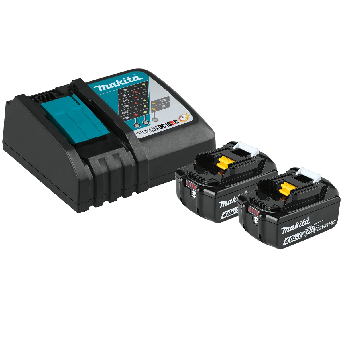 Makita BL1840BDC2X 18V LXT 4.0Ah Battery and Rapid Optimum Charger Starter Pack with two BL1840B batteries and DC18RC charger for building a cordless bare tool setup