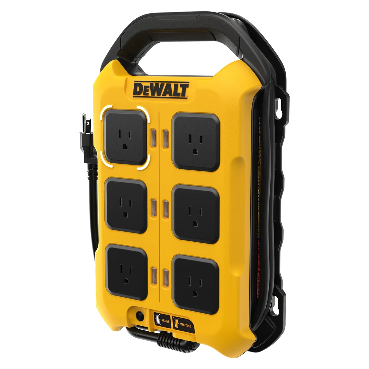 DEWALT DCBPC1615 15 Amp Power Controller mounted-ready housing with six AC outlets for running multiple battery chargers in a shop or jobsite charging area