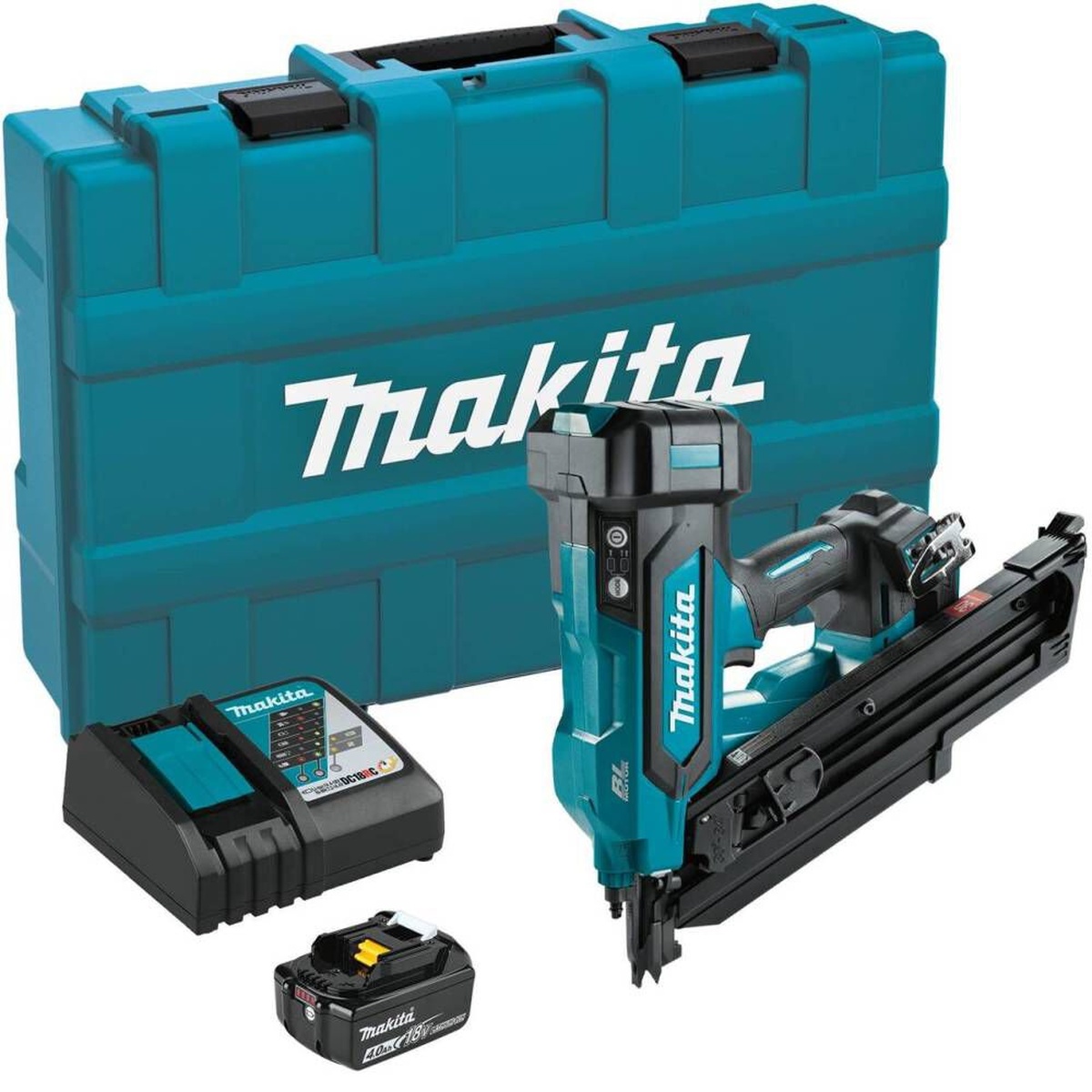 Makita XNB07M1 18V LXT Brushless 30-Degree Clipped Head 3-1/2-in. Framing Nailer 4.0Ah Kit with framing nailer, 4.0Ah battery, charger, and hard case for transport and storage between framing jobs