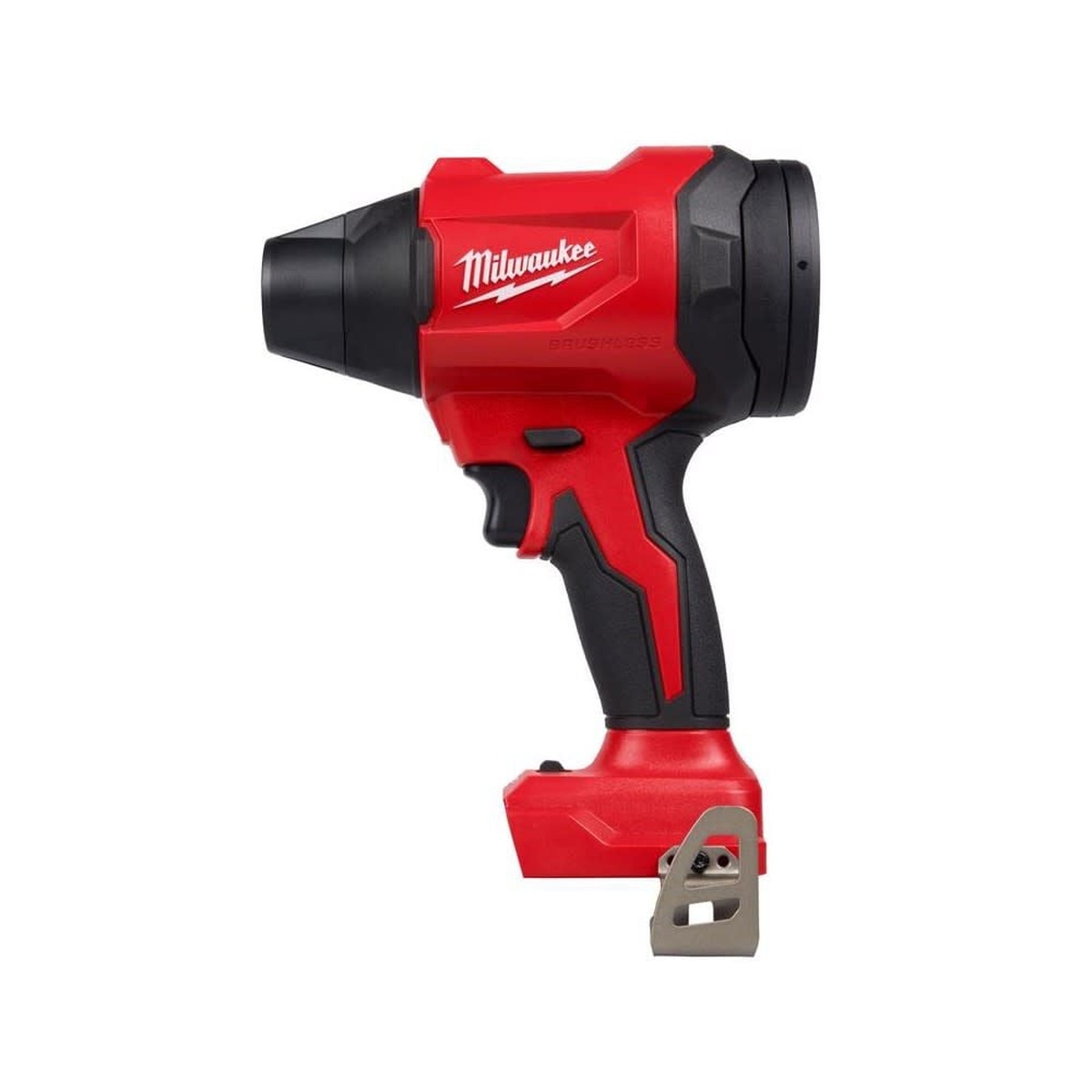 Milwaukee 0887-20 precision blower side view showing compact cordless body for cleaning cabinets, equipment, and other hard-to-reach spaces