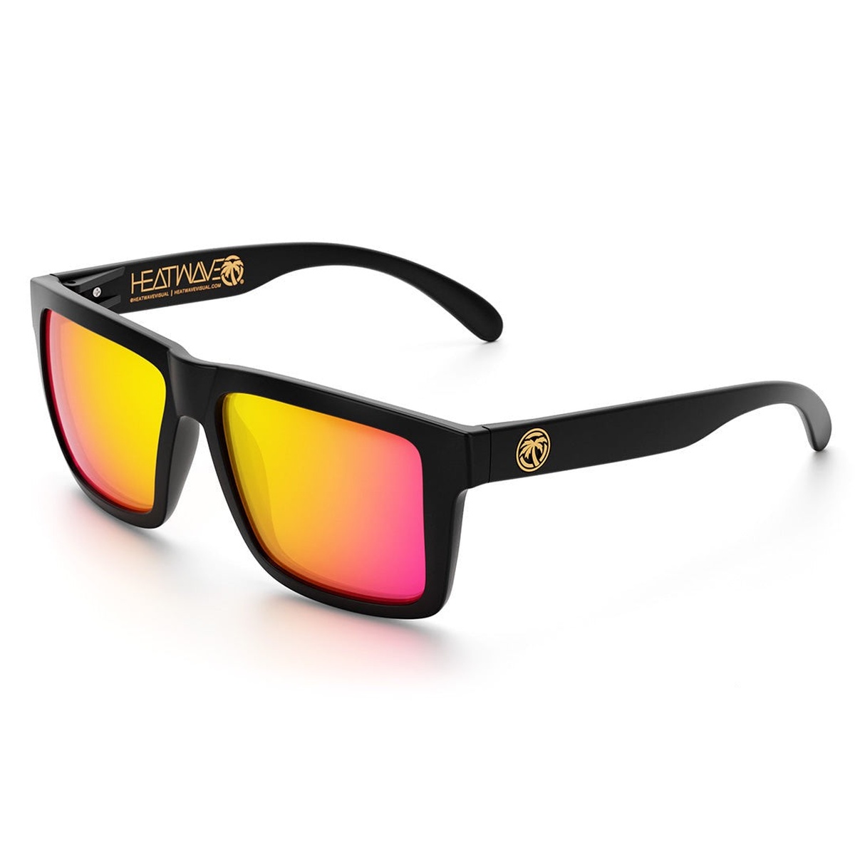 Heat Wave Visual XL VISE Z87 Sunglasses Black Frame Tropic Lens angled product view showing extra-large black frame and mirrored lens for bright outdoor work conditions