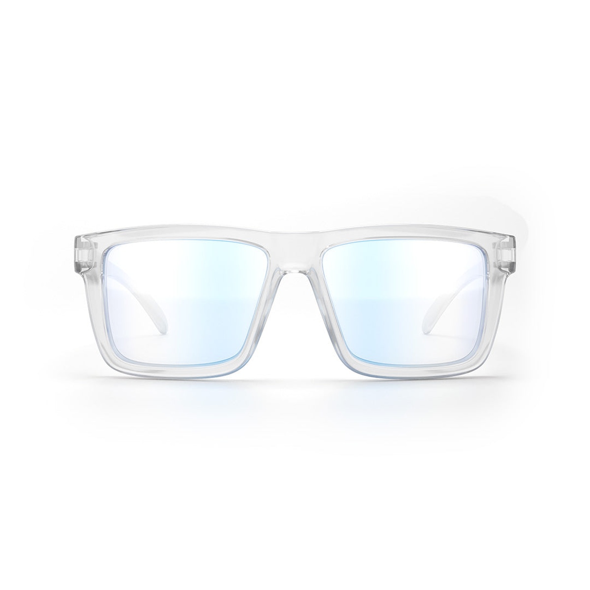 Heat Wave Visual XL VISE Z87 Sunglasses Vapor Clear Frame Blue Light Blocking front view showing full lens coverage for impact-rated eye protection and indoor work use