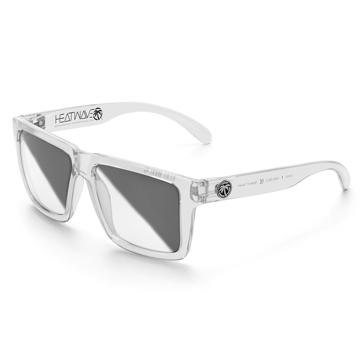 Heat Wave Visual XL VISE Z87 Sunglasses VAPOR CLEAR Frame with photochromic lens shown as full product eyewear for larger head sizes and worksite eye protection