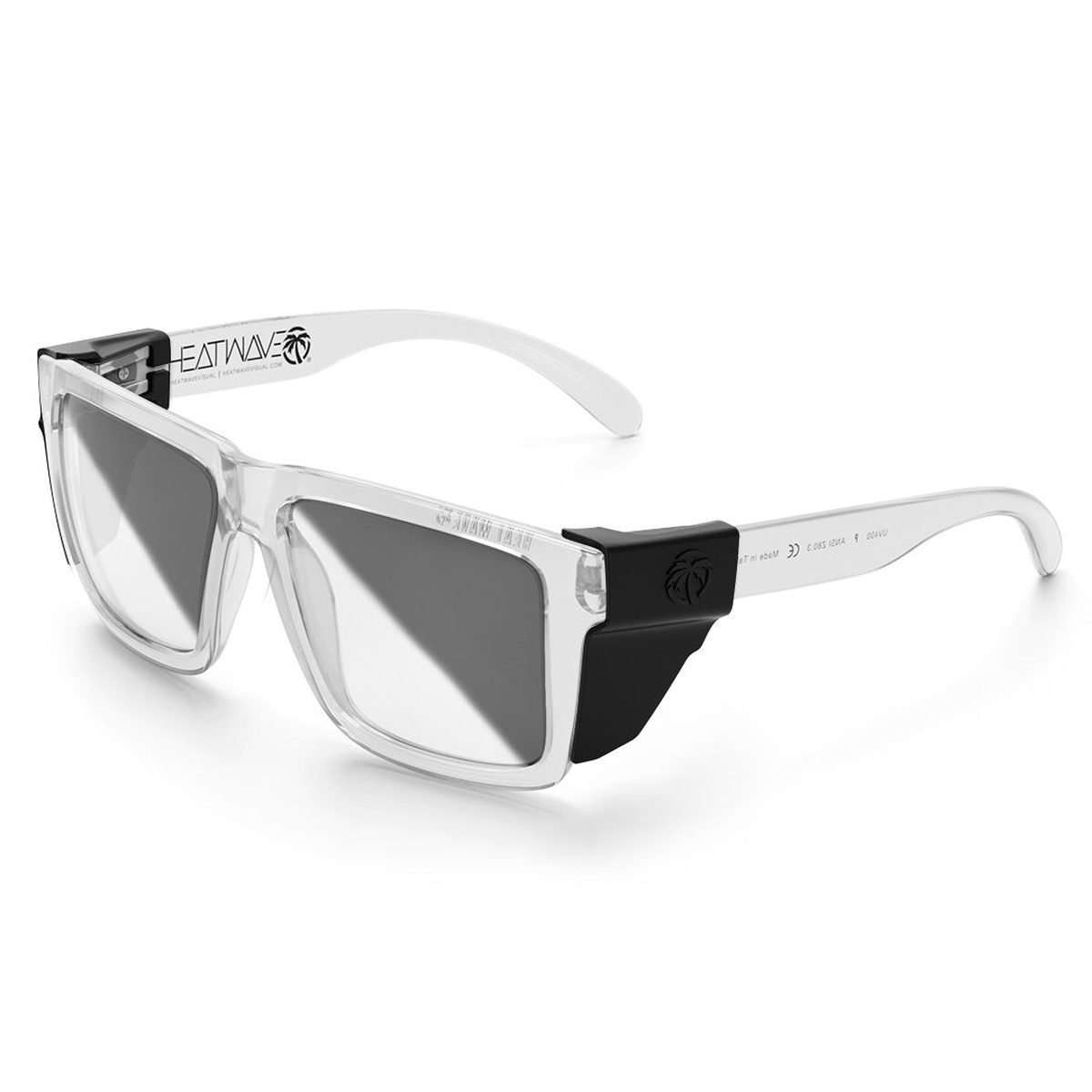 Heat Wave Visual XL VISE Z87 Sunglasses with optional black side shields attached for increased lateral coverage in shop and jobsite use