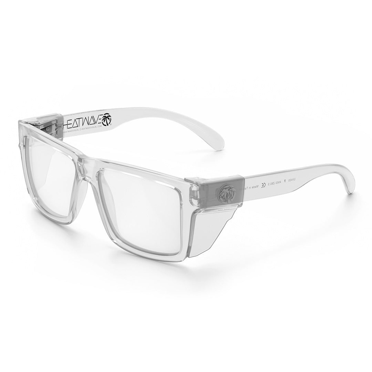 Heat Wave Visual VISE Z87 Sunglasses Vapor Clear Frame Tuff-Tec Clear Lens with optional clear side shields for added lateral protection in active work areas