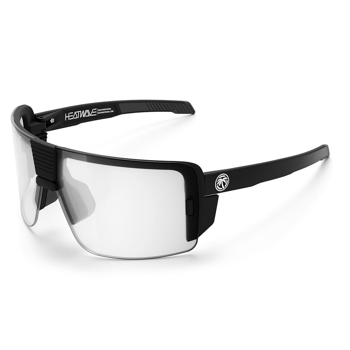 Heat Wave Visual Vector Sunglasses: Clear Z87+ with black frame and clear shield lens for impact-rated eye protection in shop and jobsite use