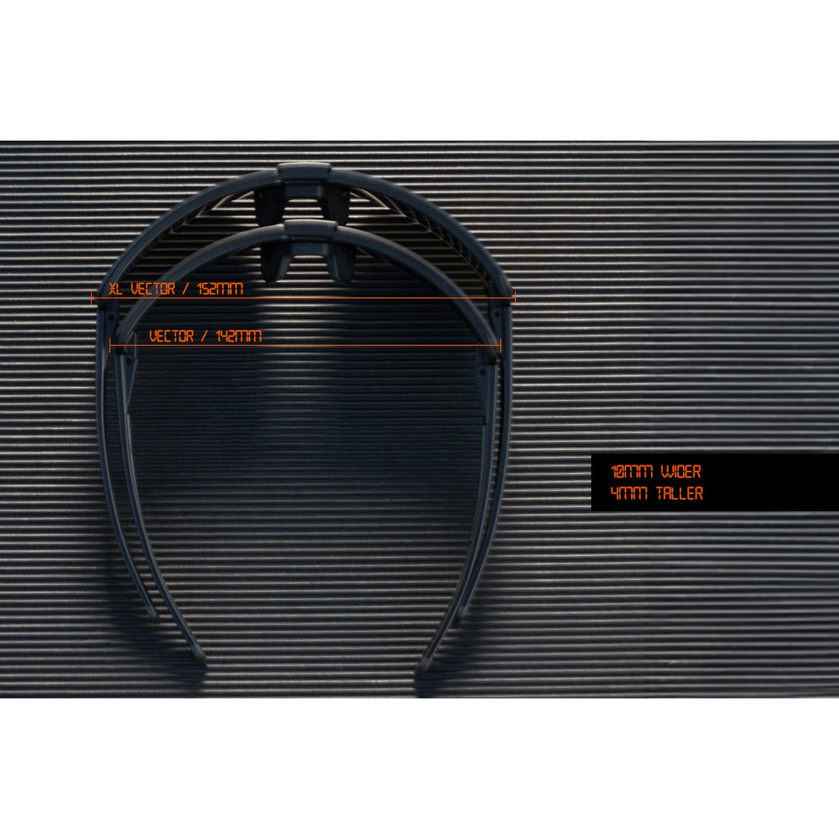 Heat Wave Visual XL Vector Sunglasses Black Z87+ size comparison graphic showing XL frame width increase for larger head fit