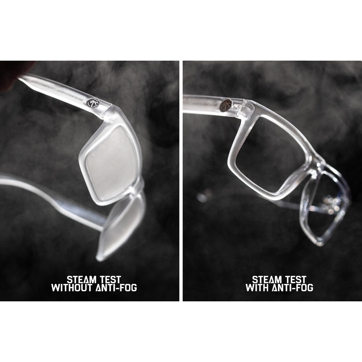 Heat Wave Visual VISE Z87 Glasses Anti Fog Clear Lens during anti-fog steam test in humid work conditions, showing clearer lens performance when condensation would normally build up