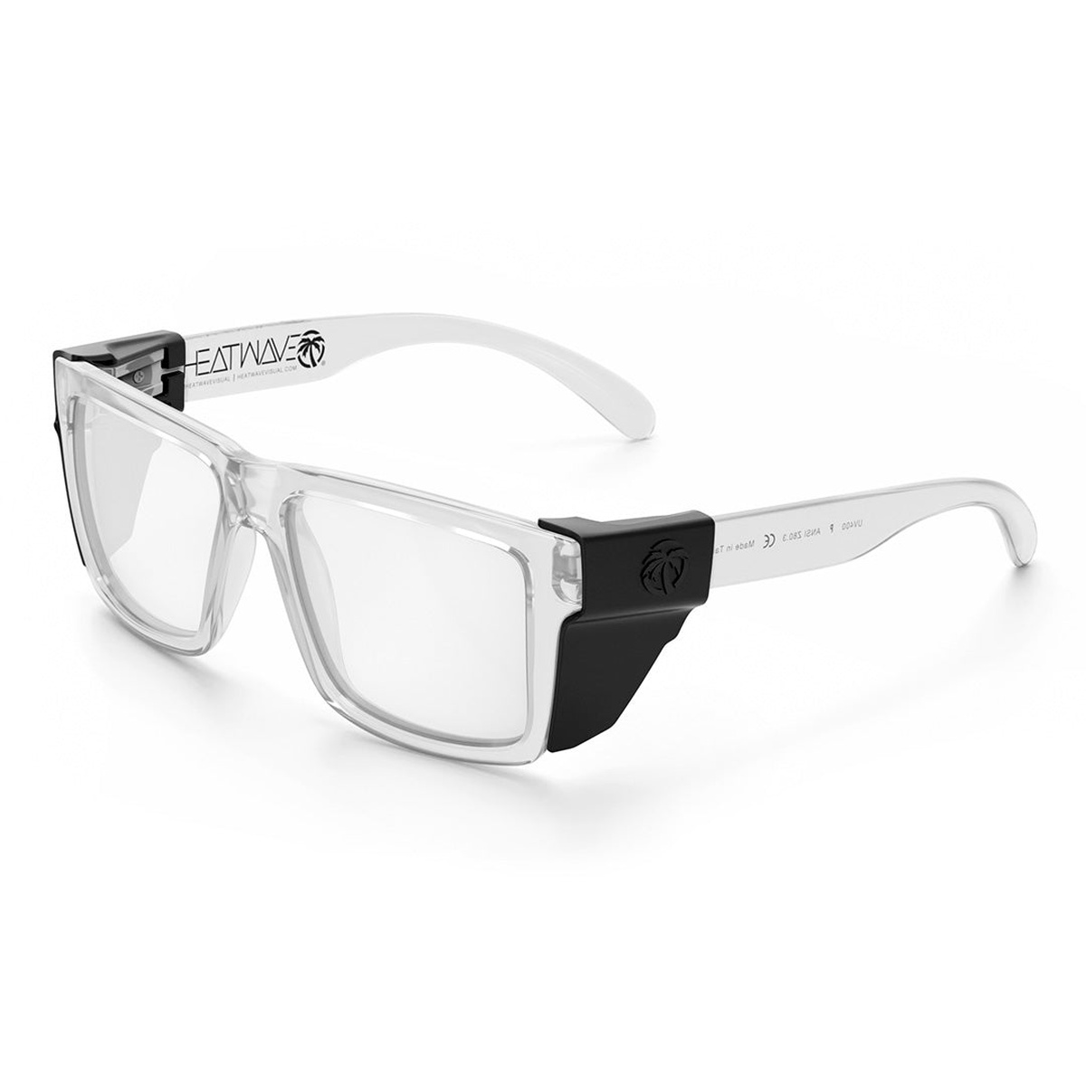 Heat Wave Visual VISE Z87 Glasses Anti Fog Clear Lens fitted with optional side shields for added lateral protection in workshop and jobsite environments
