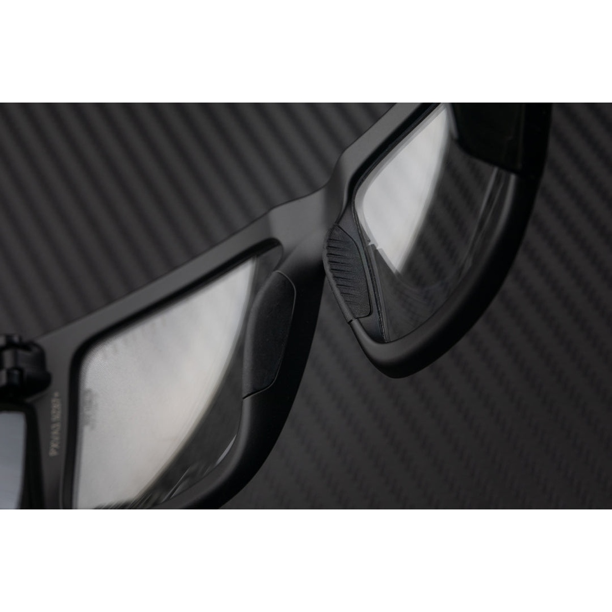 Performance XL VISE Sunglasses Frame: Anti Fog Clear Lens Z87+ close-up of rubberized nose bridge and frame contact point for secure fit during extended wear