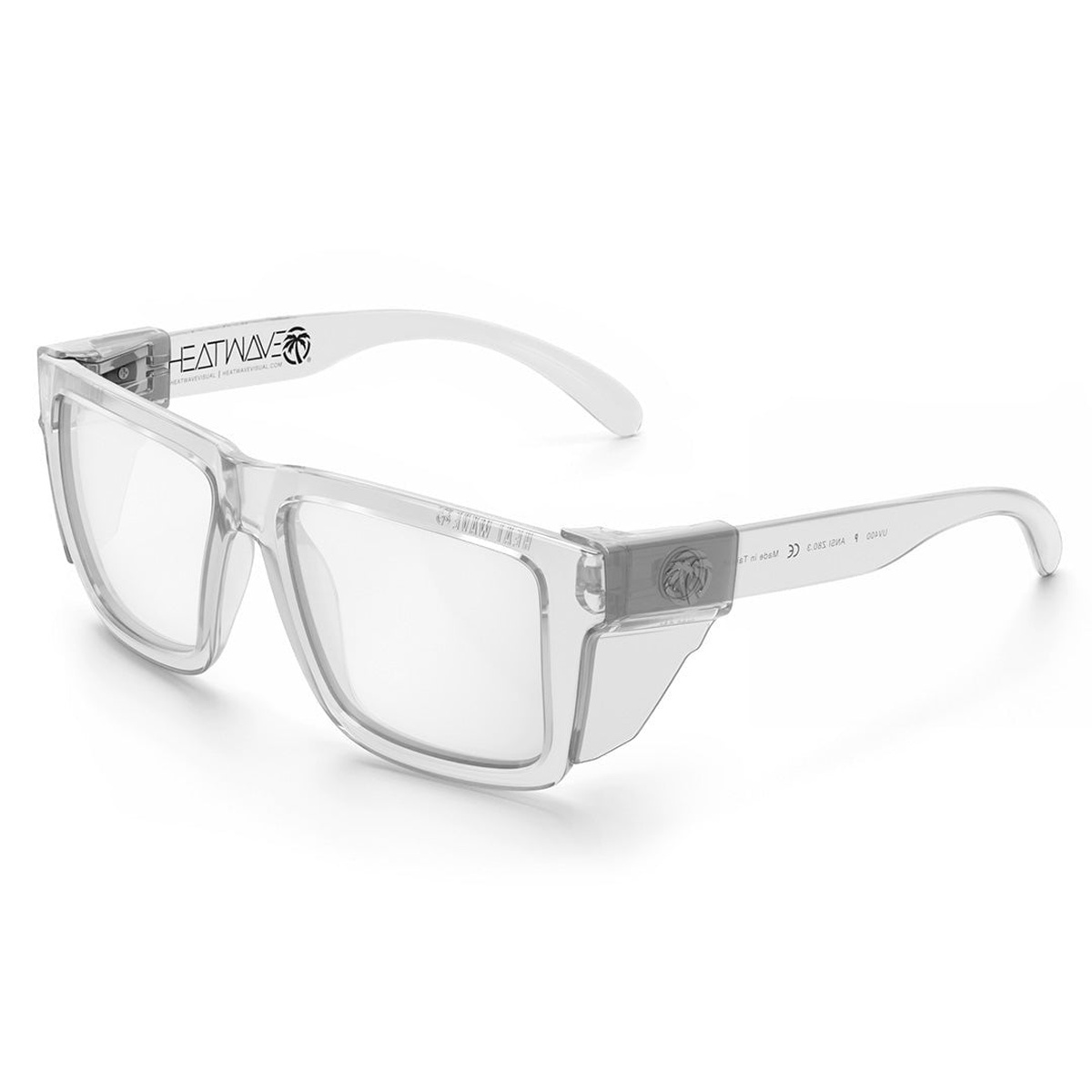 Heat Wave Visual XL VISE Z87 Sunglasses with optional clear side shields installed for added lateral coverage in shop and safety eyewear use