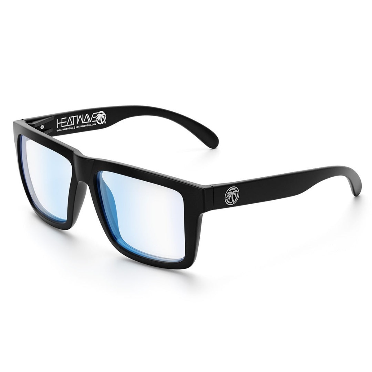 Heat Wave Visual XL VISE Z87 Sunglasses Black Frame Blue Light Blocking angled product view showing the extra-large black frame and clear blue light lenses for everyday work and screen use