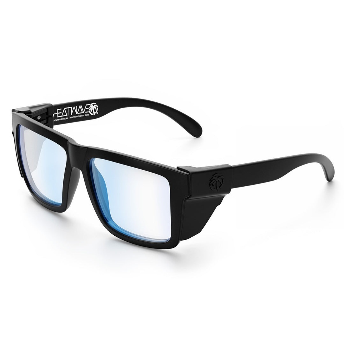 Heat Wave Visual XL VISE Z87 Sunglasses Black Frame Blue Light Blocking with black side shield installed for added lateral protection in shop and jobsite settings