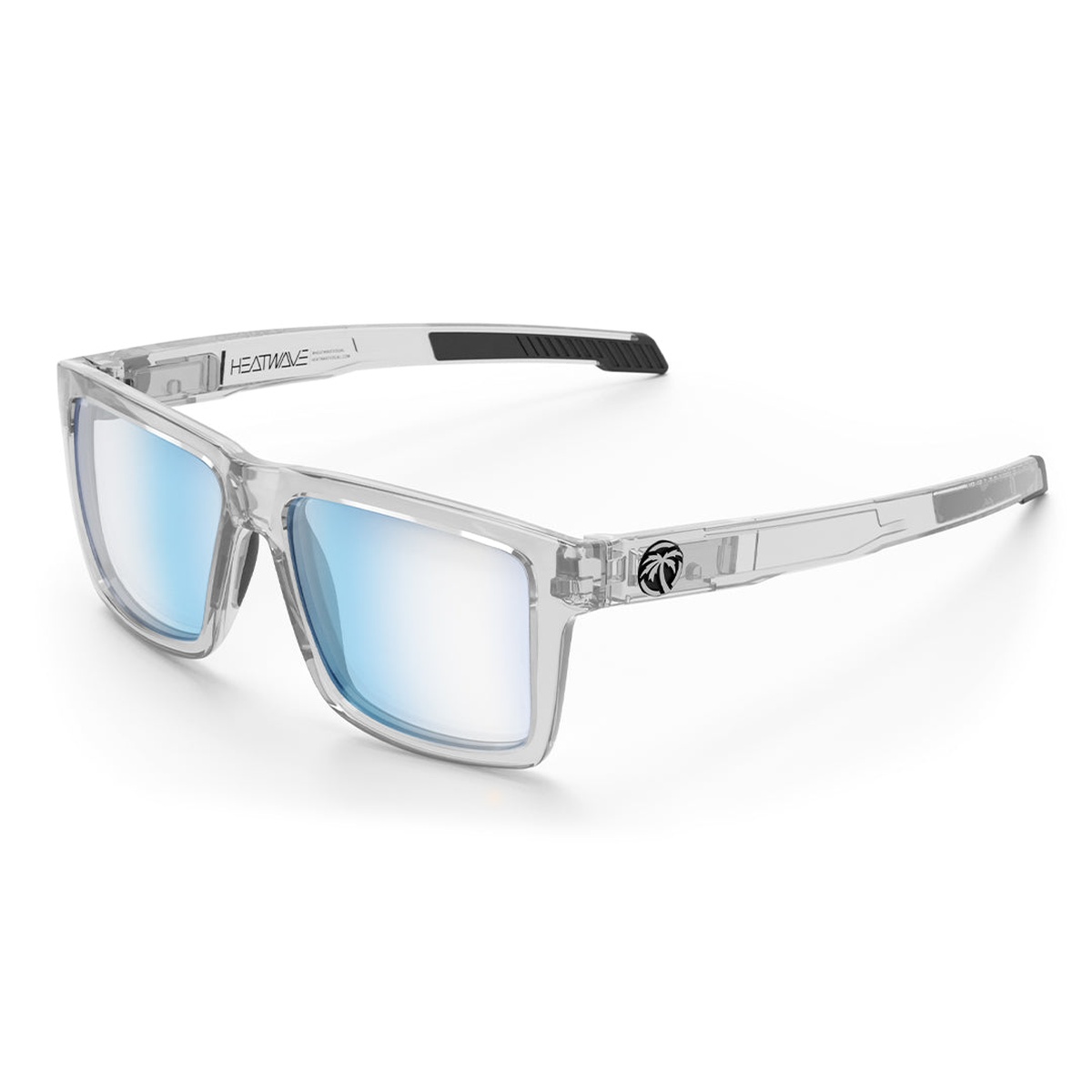 Vapor clear performance safety sunglasses with blue light blocking lenses and extended arms for all-day wear in work and desk settings
