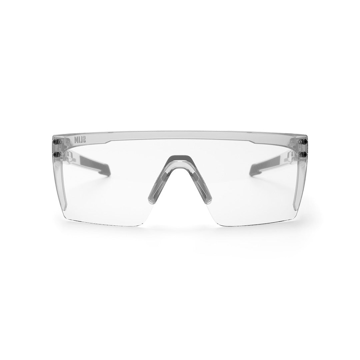 Front view of Heat Wave Visual Performance Lazer SLIM clear safety sunglasses for indoor work, garage tasks, and low-light use