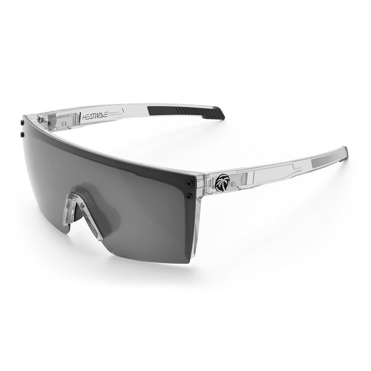 Heat Wave Visual Performance Lazer Face Sunglasses: VAPOR CLEAR Frame Photochromic Lens Z87+ angled product view showing shield lens for indoor to outdoor light changes