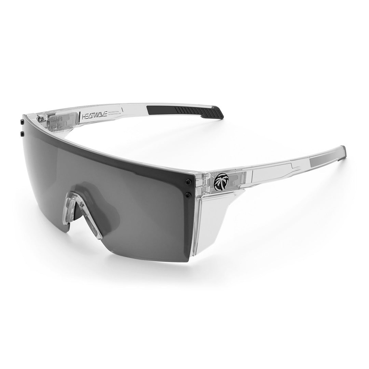 Heat Wave Visual Performance Lazer Face Sunglasses: VAPOR CLEAR Frame Photochromic Lens Z87+ with side shields installed for impact protection and lateral coverage in shop and jobsite conditions