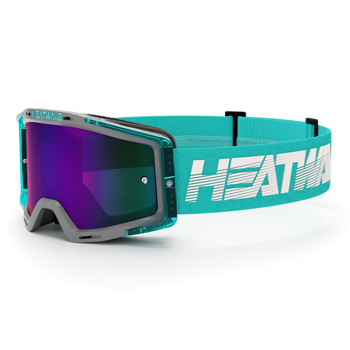 Heat Wave Visual MXG-250 Moto Goggle - Hydro Aquastone close-up of the lens and frame showing tear-off posts and wide field of view for motocross use