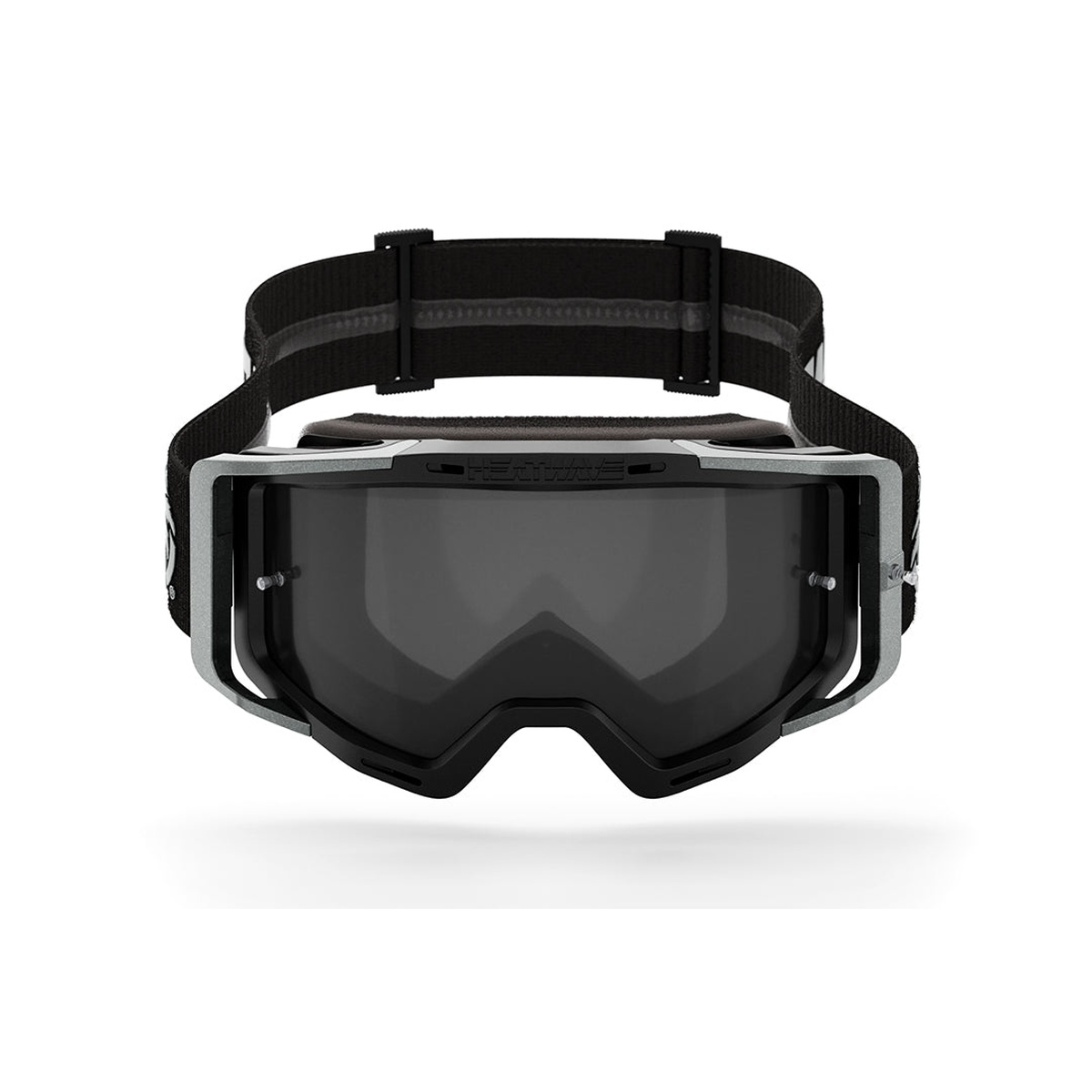 Heat Wave Visual MXG-250 Moto Goggle - BILLBOARD GT Silver front view showing tear-off posts and wide field of view for motocross riding
