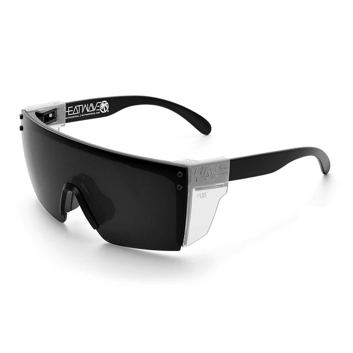 Lazer Face Sunglasses: Black Frame Anti Fog Black Lens Z87 shown with optional clear side shields for expanded protective coverage in shop and industrial settings
