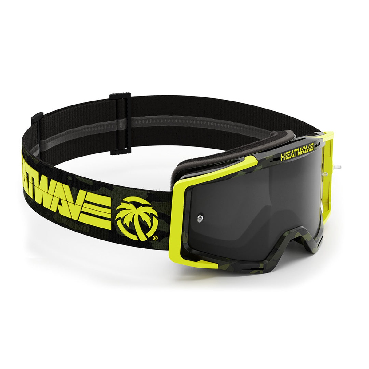Heat Wave Visual MXG-250 Moto Goggle - Brian Deegan 2.0 product view showing wide strap, face foam, and black lens for motocross helmet fit
