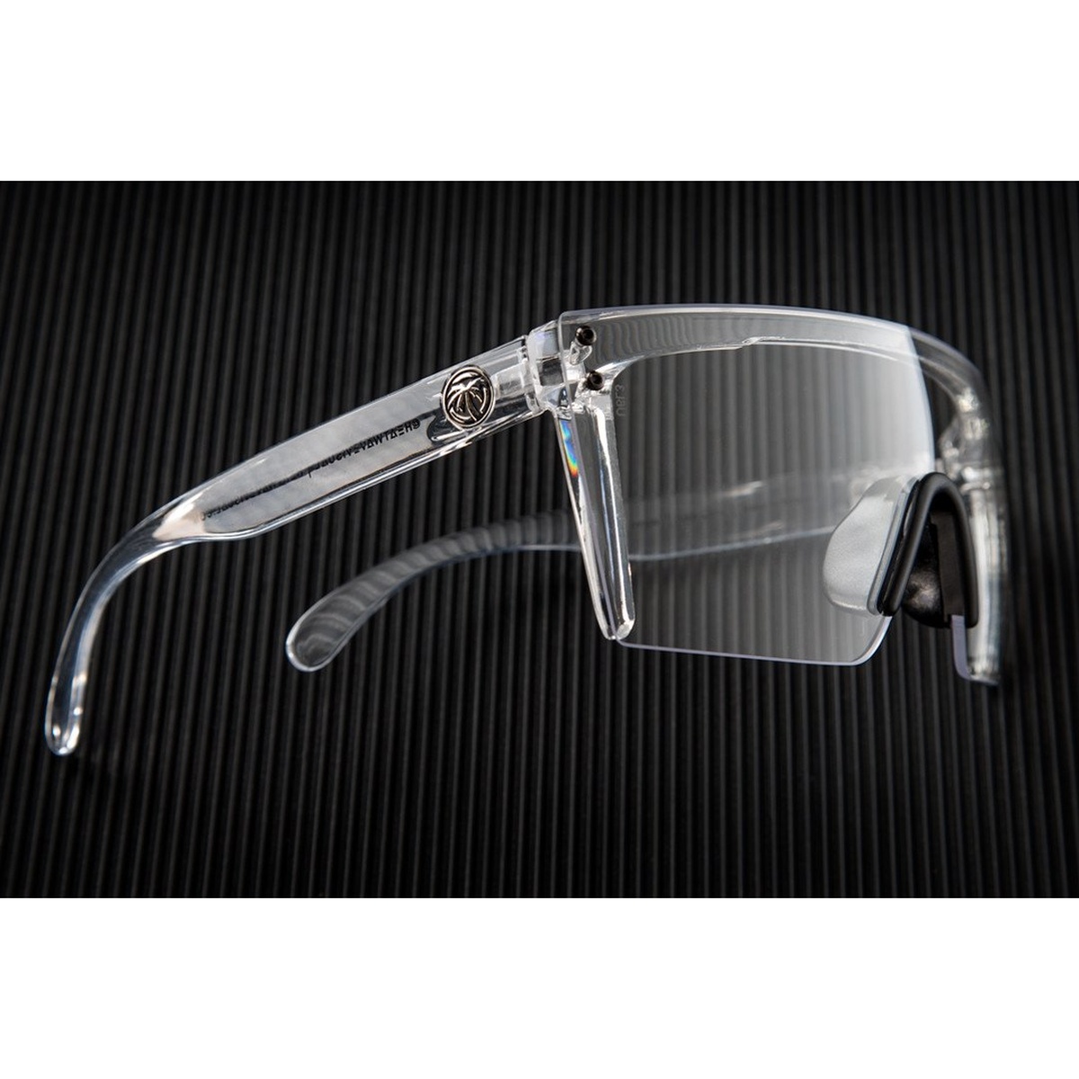 Heat Wave Visual Lazer Face Glasses CLEAR Z87 side view showing wrapped arms and no-slip nose piece for secure fit during work and everyday wear