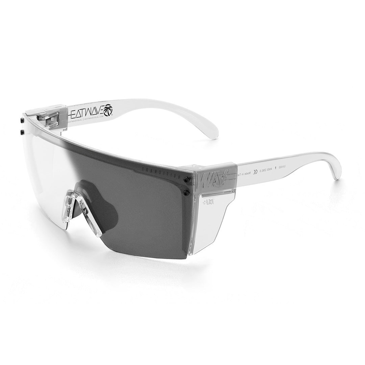 Heat Wave Visual Lazer Face Glasses with clear side shields showing optional side protection configuration for shop and outdoor use