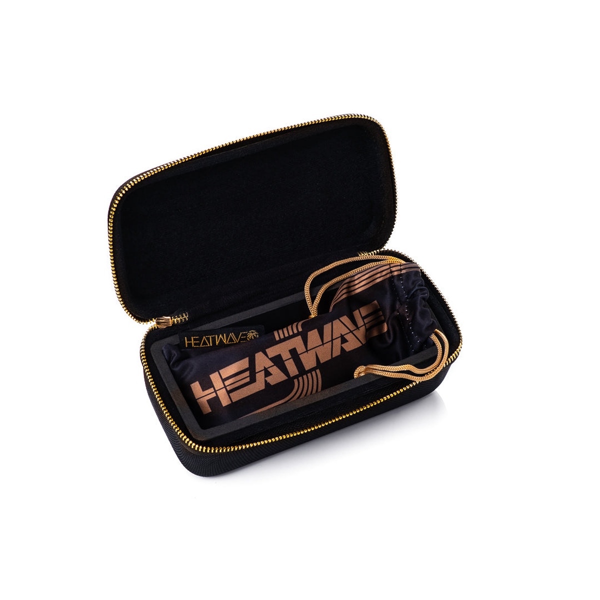 Heat Wave Visual Slimline Sunglasses Case opened to show padded EVA foam interior compartment for protecting sunglasses lenses and frames during storage