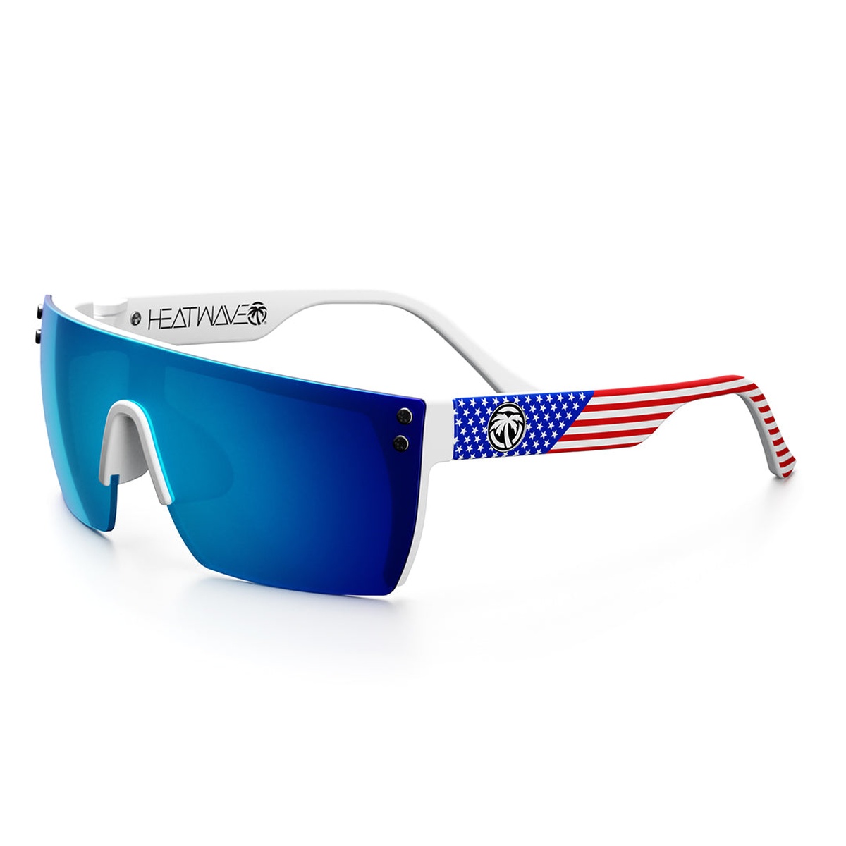 Heat Wave Visual Kids Lazer Face Sunglasses Stars and Stripes with blue mirrored lens and American flag temples for kids outdoor wear