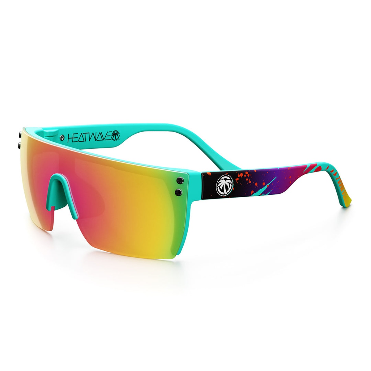 Heat Wave Visual Kids Lazer Face Sunglasses: Aqua Splash angled view showing flexible frame and wraparound coverage for active kids outdoors