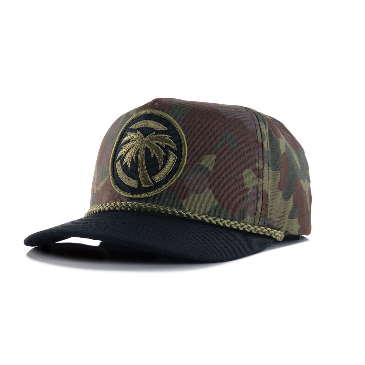 Heat Wave Visual HWV Fleck Camo Hat front angle highlighting curved black bill and crown patch for casual outfit styling